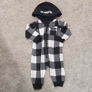 Hurley Black and White Plaid Hooded Onesie